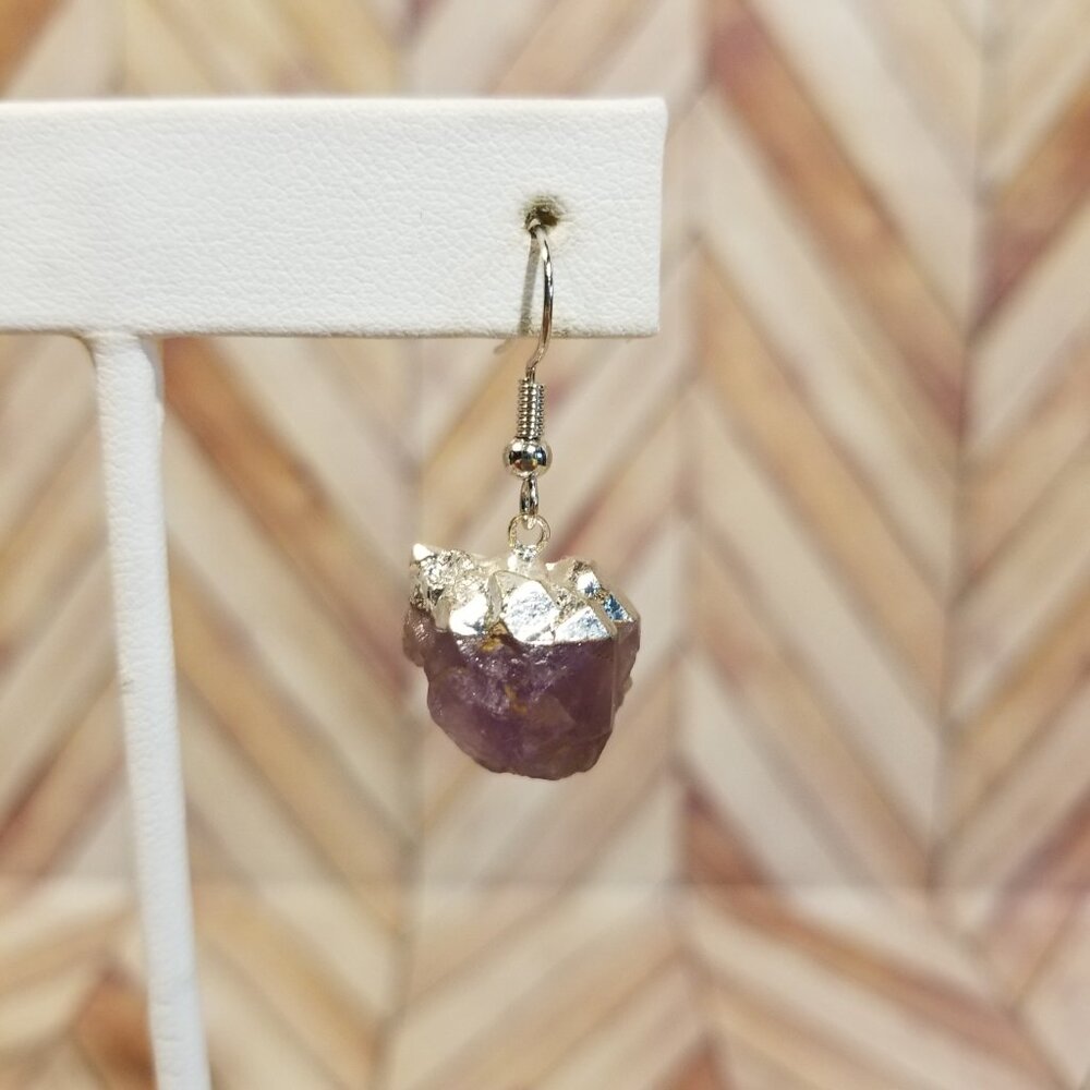 Amethyst and Silver Dangling Earrings - Picture 2 of 3